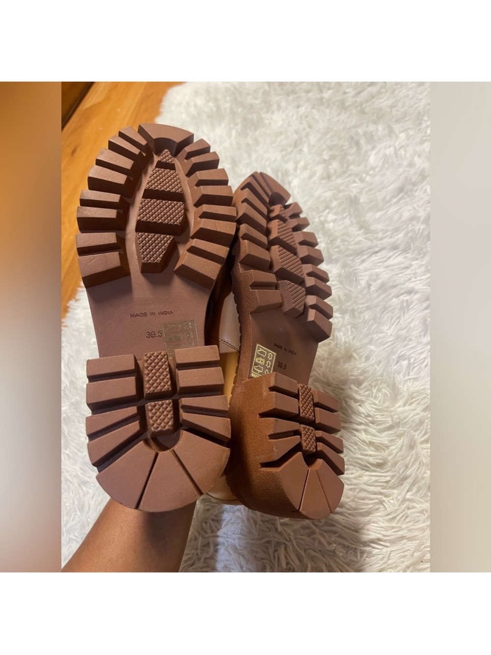 Free People Chunky Lug Sole Tan Leather Penny Loafers 39.5 9.5 - Picture 10 of 15
